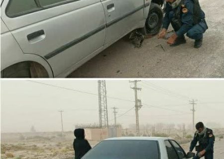پلیس هیرمند به شهروند گرفتار طوفان کمک کرد