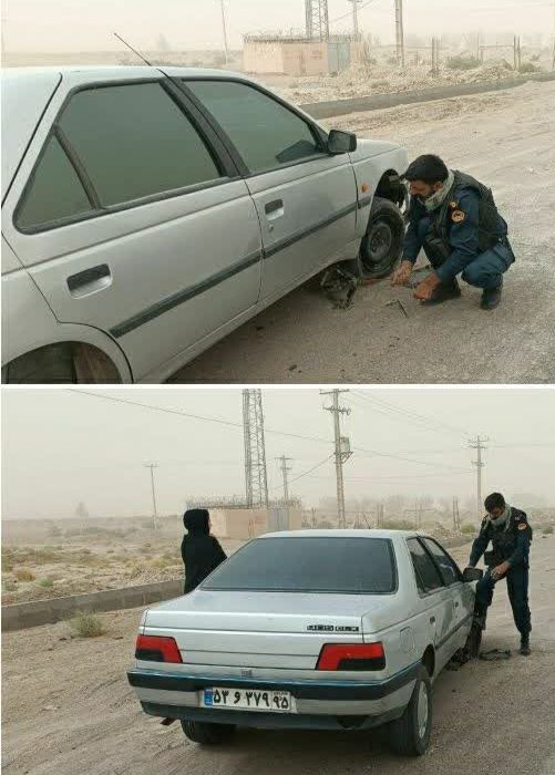 پلیس هیرمند به شهروند گرفتار طوفان کمک کرد